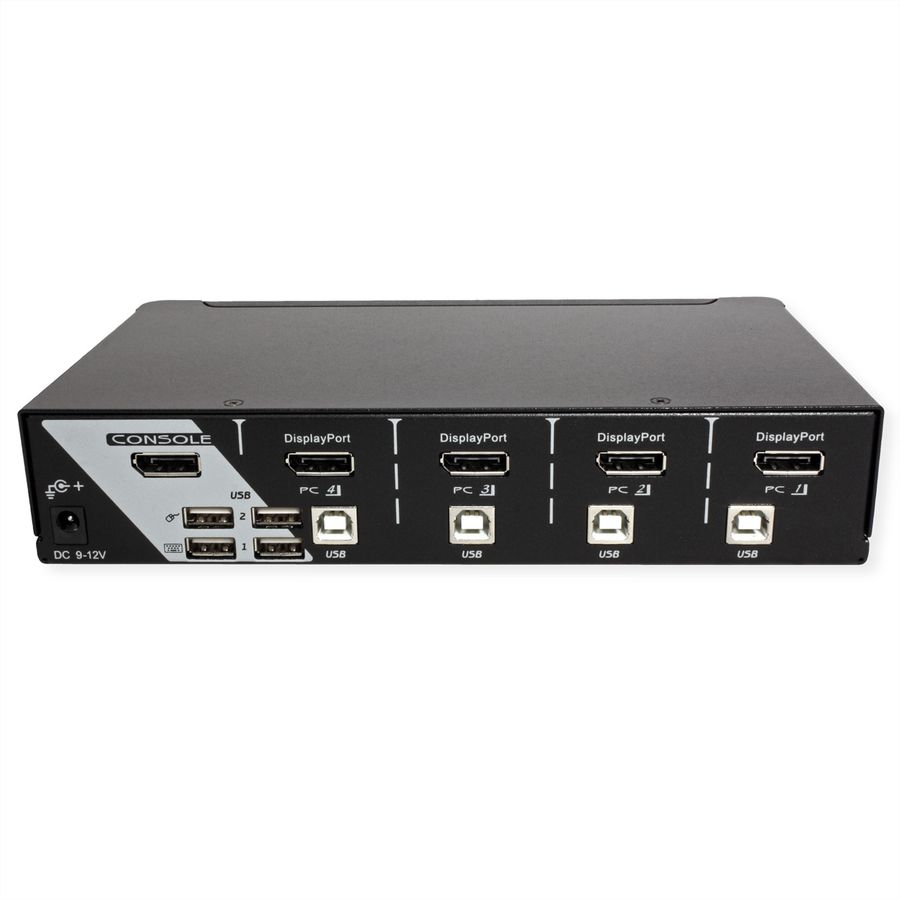 ROLINE KVM Switch, 1 User - 4 PCs, DisplayPort, with USB Hub