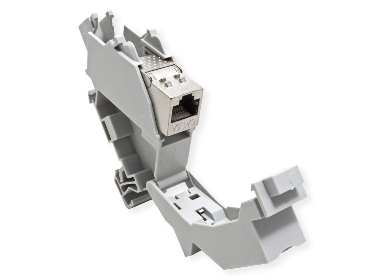 ROLINE Keystone Holder, with Cat.6A Keystone, shielded, DIN-Rail, 45°