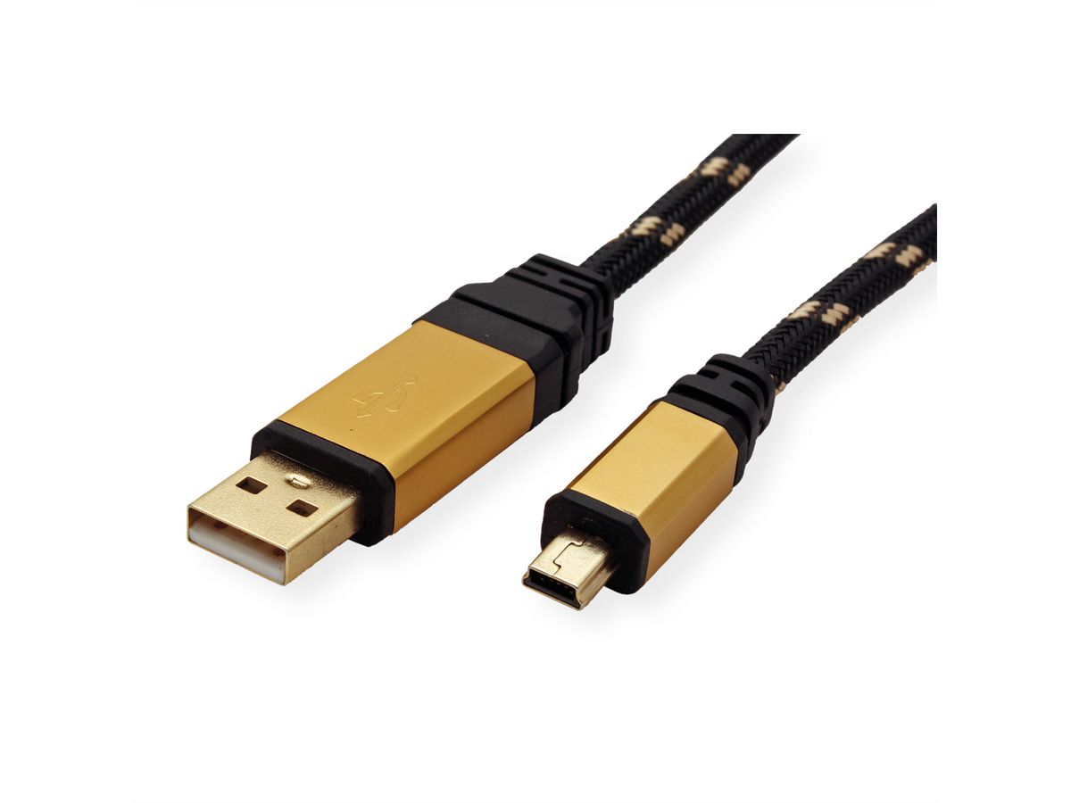 ROLINE GOLD USB 2.0 Cable, A - 5-Pin Mini, M/M, 0.8 m