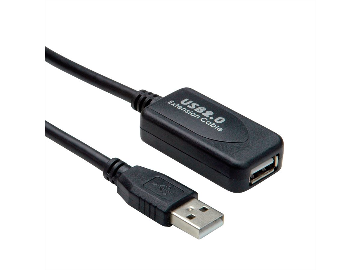 USB 2.0 Extension Cable, active with Repeater, black, 10 m