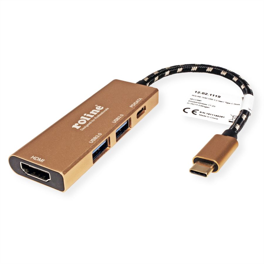 ROLINE GOLD USB-C Docking Station, 4K HDMI, 2x USB 3.2 Gen 1 ports, 1x USB Type C PD (Power Delivery)