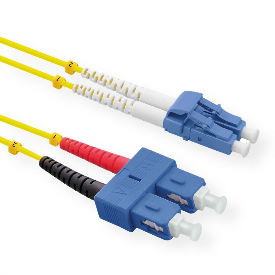 ROLINE Fibre Optic Jumper Cable duplex, 9/125µm, OS2, LC/SC, duplex, LSOH, yellow, 1 m