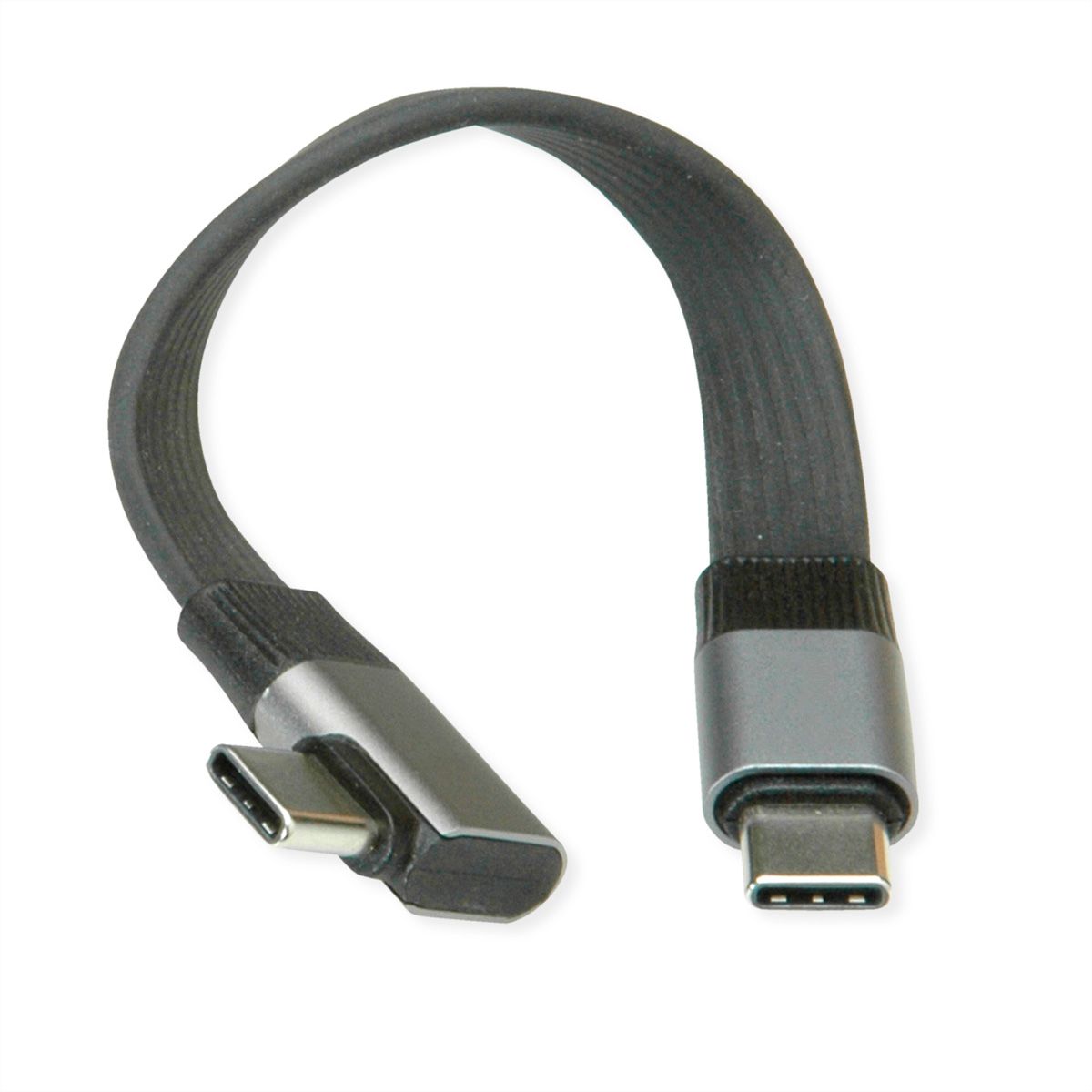 ROLINE Cable USB4 2.0, Flat, Straight-90° Angled, with Emark, C–C, M/M, 8K UHD-2, 80Gbit/s, 240W, black, 0.13 m