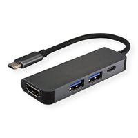 VALUE USB-C - HDMI Adapter, M/F, 2x USB 3.2 Gen 1 A F, 1x Type C (Power Delivery)