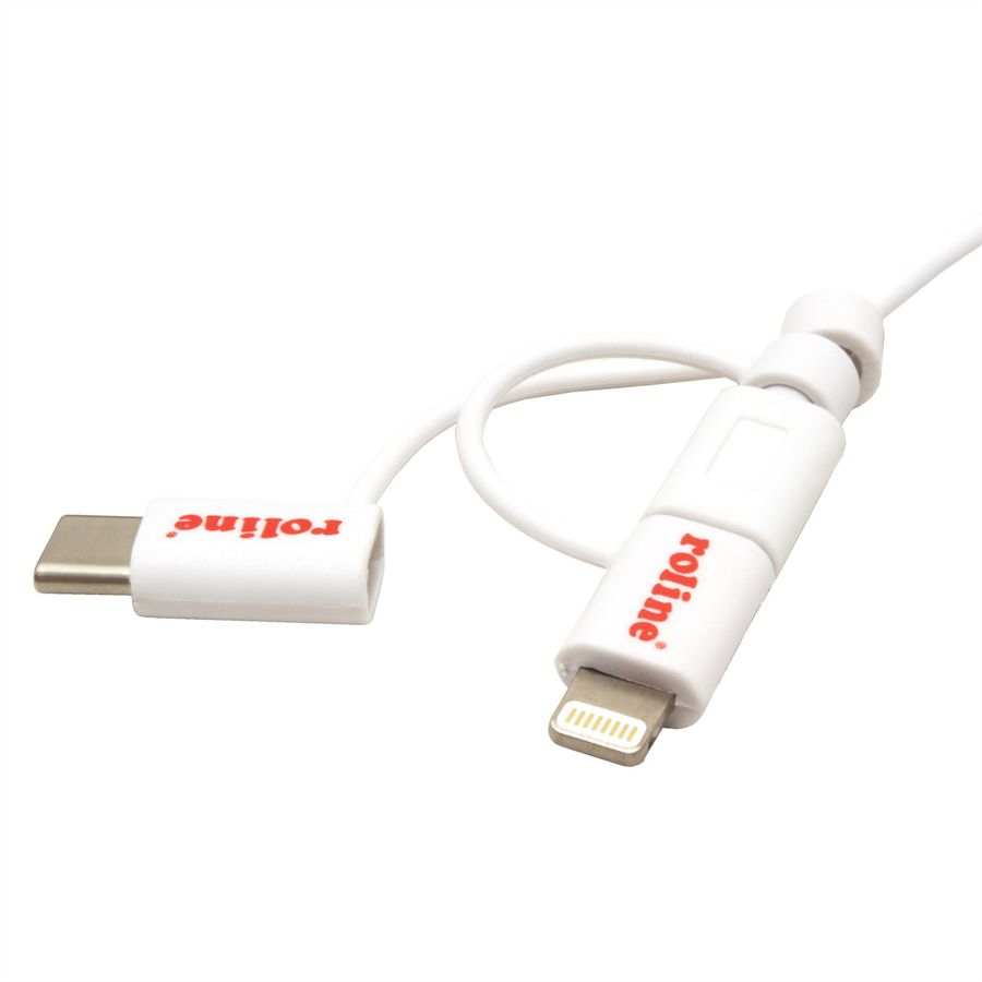 ROLINE 8pin + MicroB + Type C to USB Charge & Sync Cable, white, 1 m