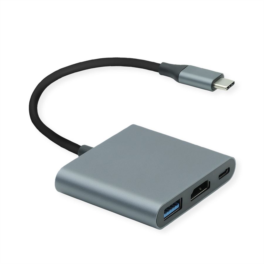 ROLINE Type C - HDMI Adapter, M/F, 1x USB 3.2 Gen 1 A, 1x Type C (Power Delivery)