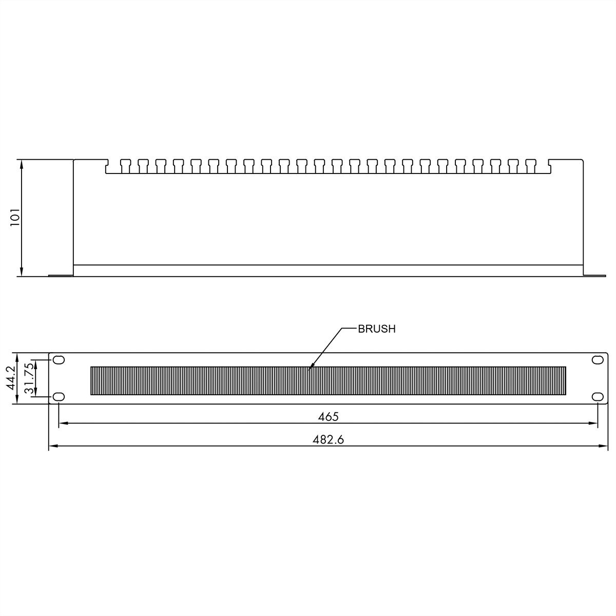 VALUE 19" Cable Entry 1U with Brush Seal, with cable support plate, black