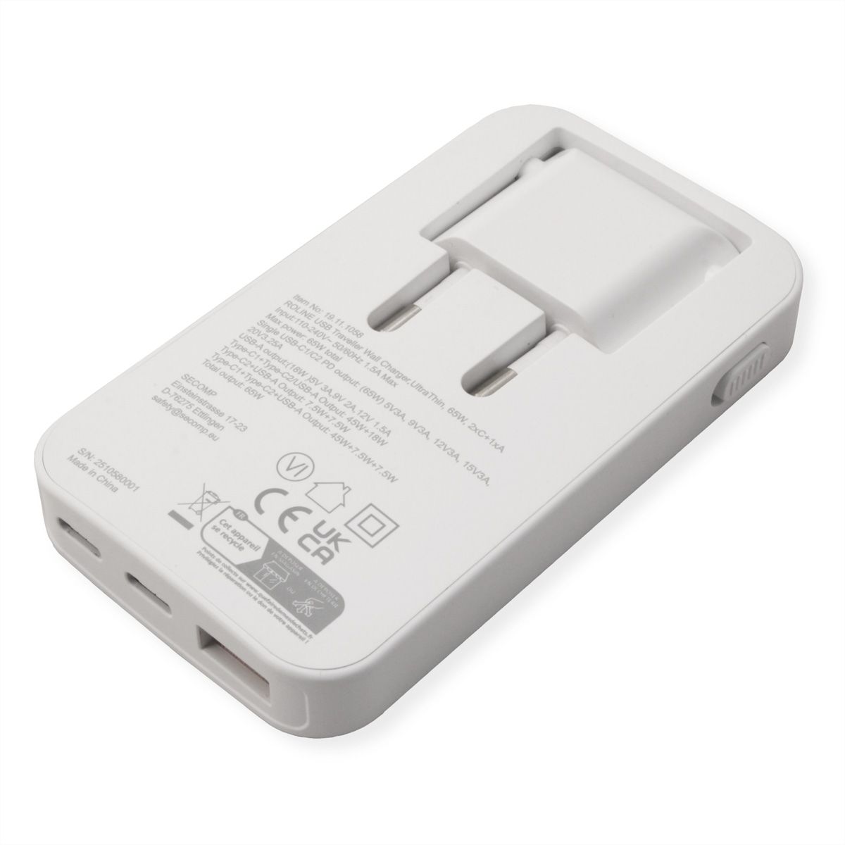 ROLINE Ultra Thin USB Wall Charger, 2x C, 1x A, 65W