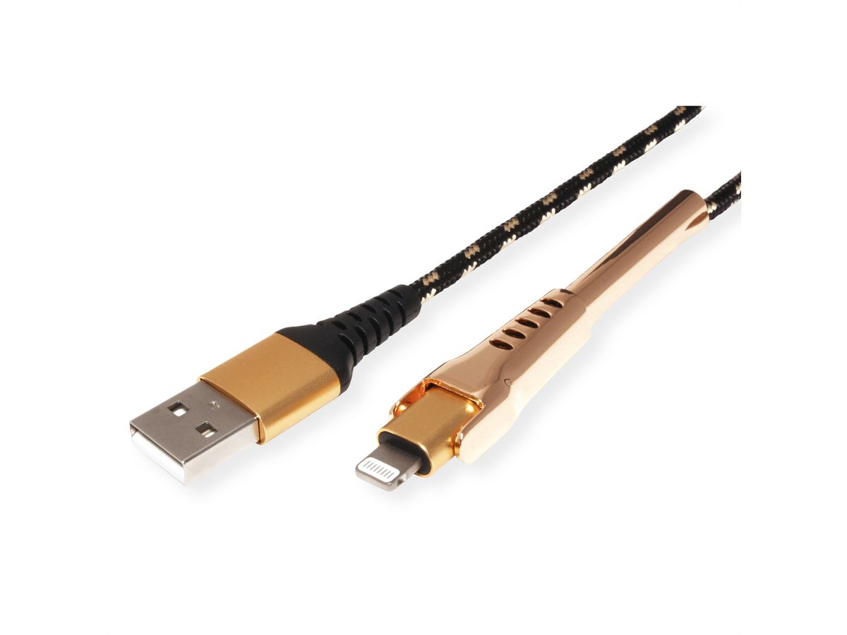 ROLINE GOLD Lightning to USB Cable for iPhone, iPod, iPad, with Smartphone support function, 1 m