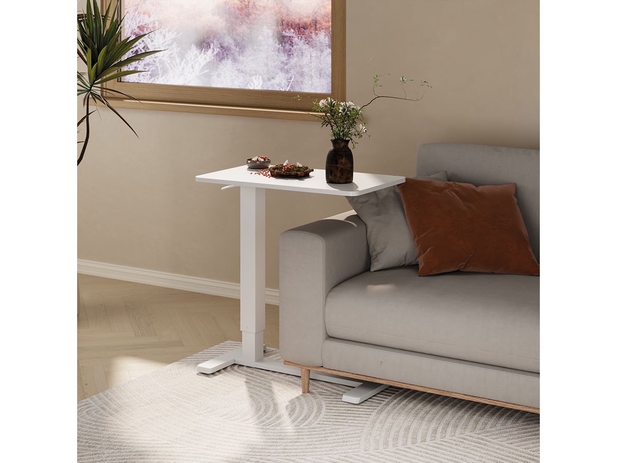 ROLINE Gas Spring Side Table / Workstation, height-adjustable, hidden casters, white
