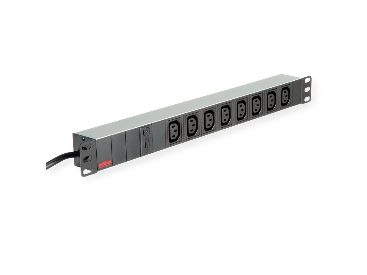 ROLINE 19" PDU for Cabinets 8x IEC320 C13 - C14 M, 10A fused, Aluminium, 2 m