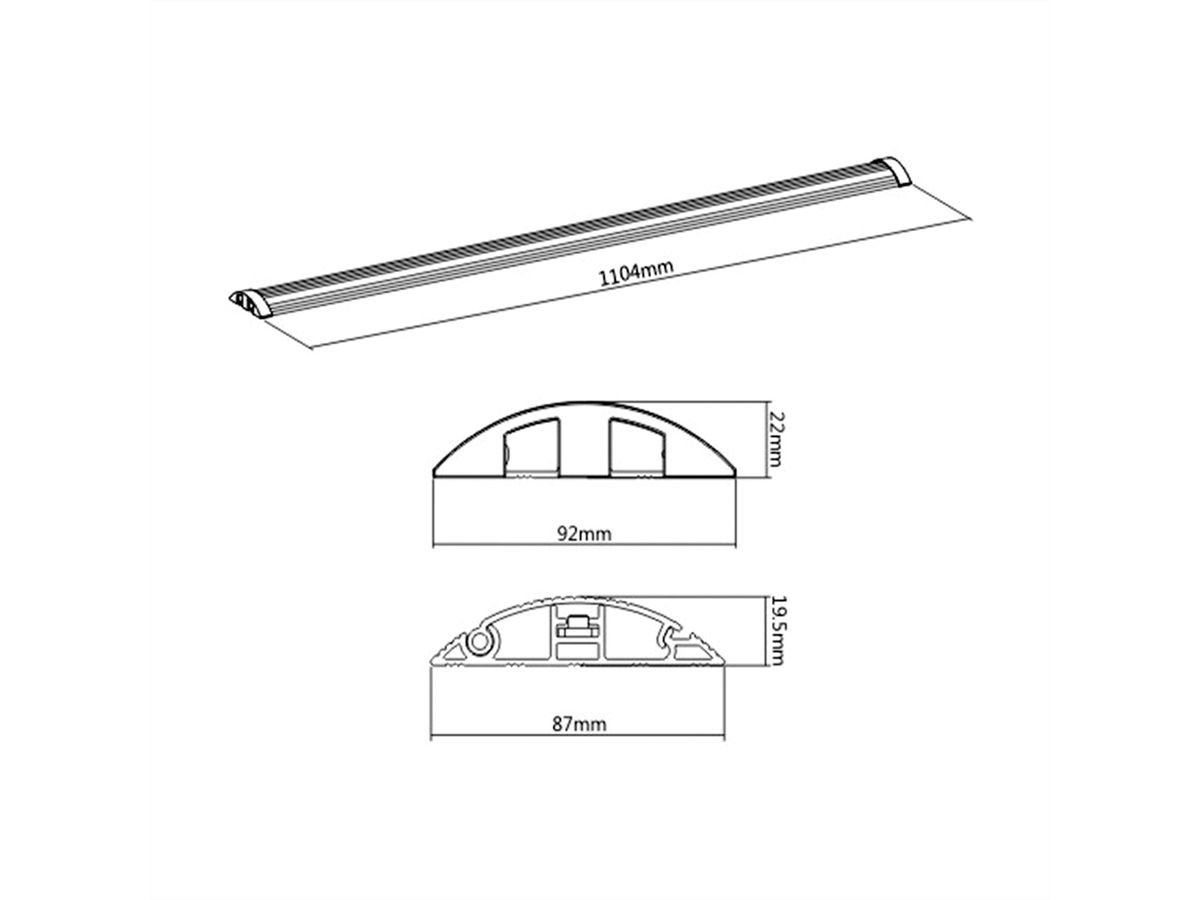 ROLINE 2-Channel Aluminum Floor Cable Cover, 92 x 22 mm, silver, 1.1 m