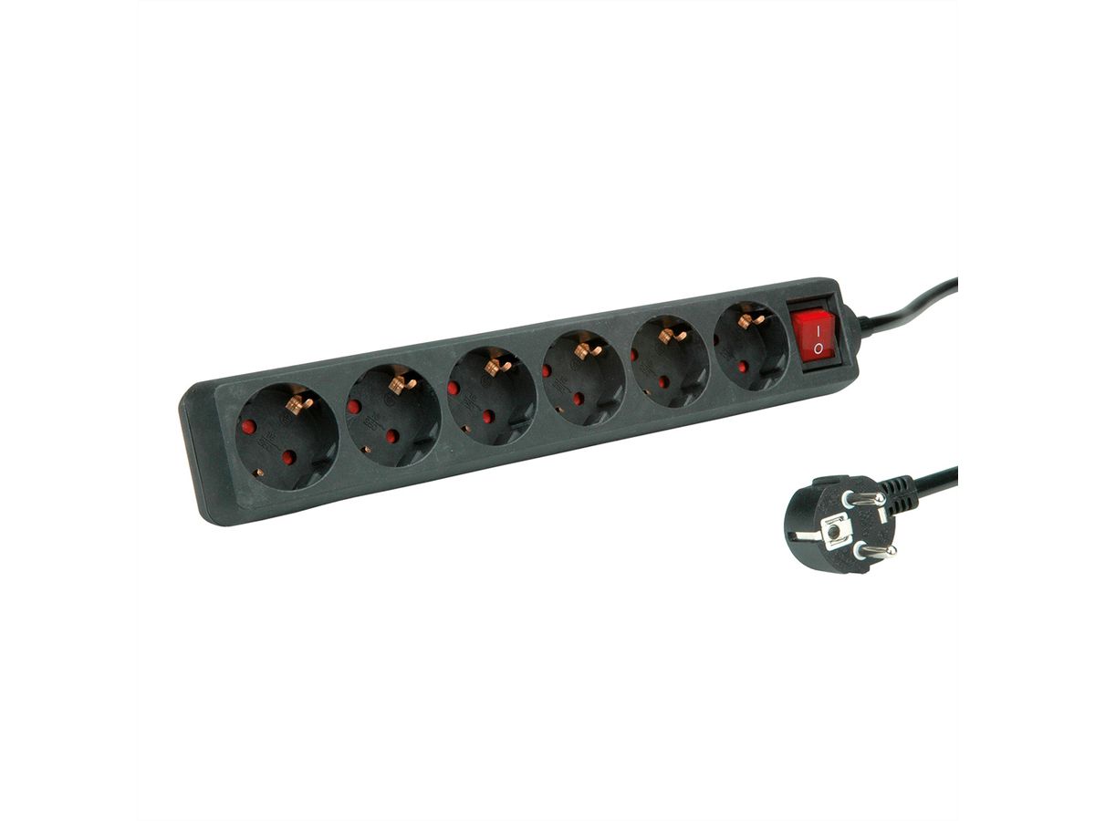 ROLINE Power Strip, 6-way, with Switch, black, 3 m