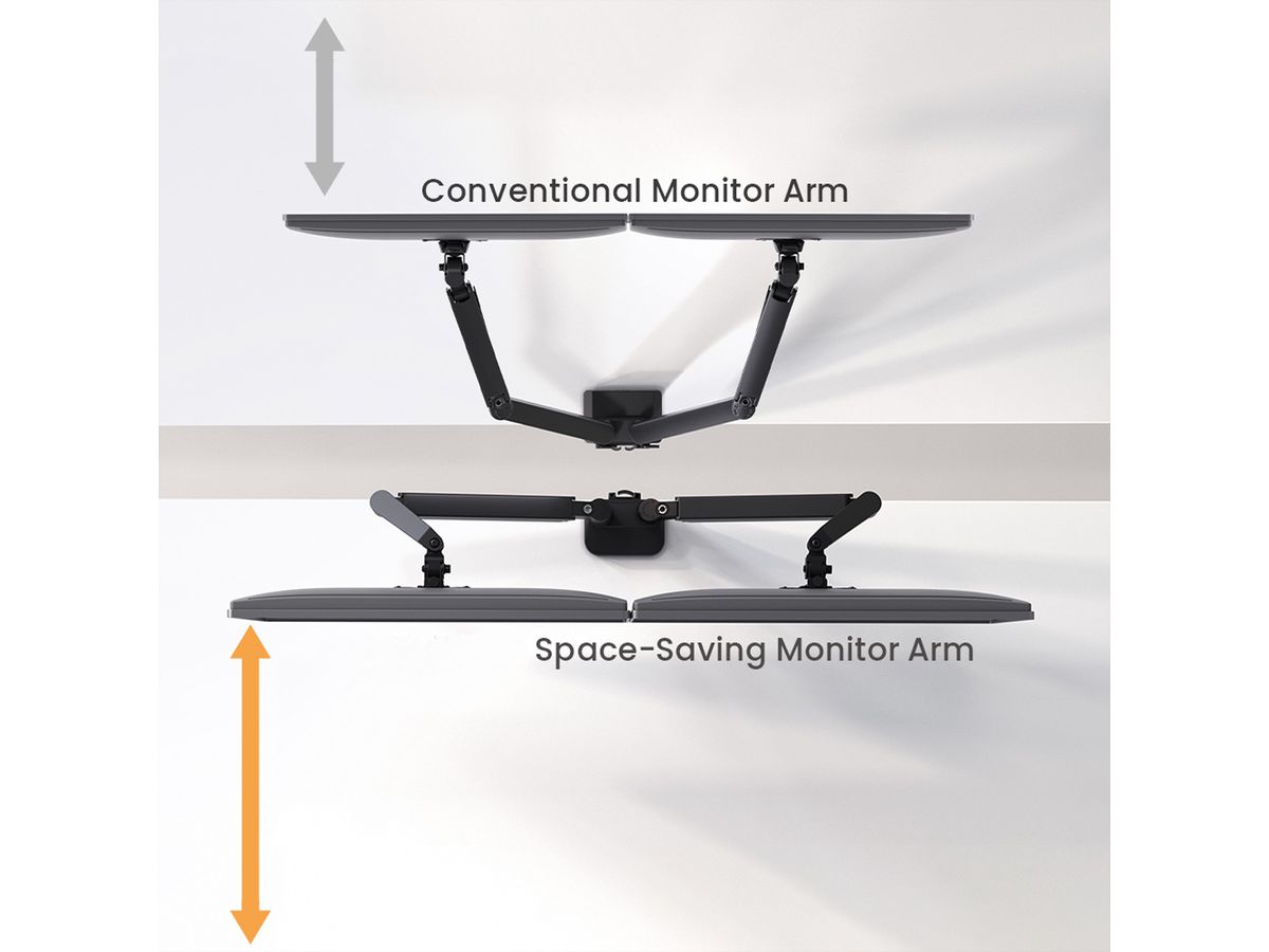 VALUE Dual LCD Monitor Arm, Desk Clamp, 5 Joints, Space Saving