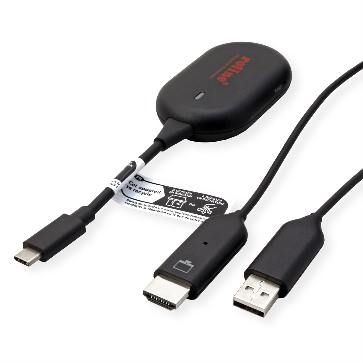ROLINE Wireless Extender Set, TX+RX, Wireless USB-C-HDMI, 1080p, 20 m
