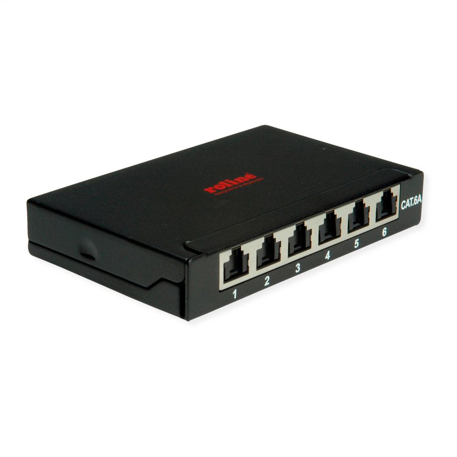 ROLINE Mini Patchpanel, Cat.6A/Cl.EA, 0.5U, 6x RJ45 ports, shielded, black