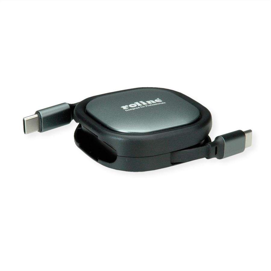 ROLINE USB 2.0 Retractable Cable Type C, 60W, C-C, M/M, black, 1.2 m