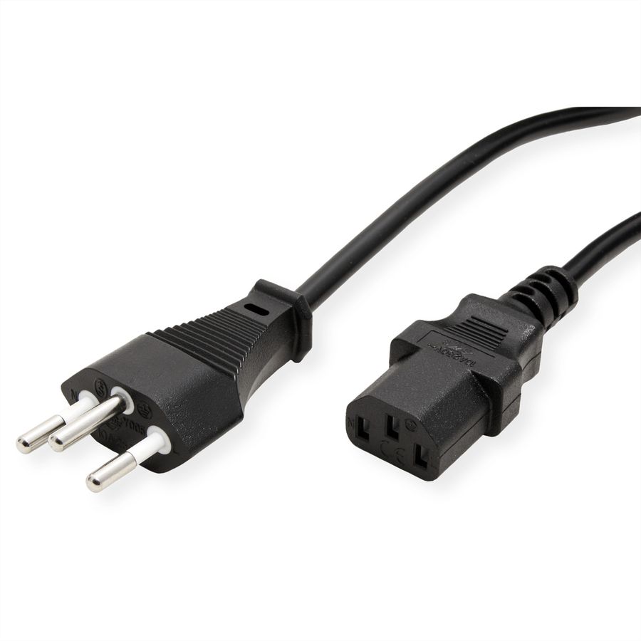 VALUE Power Cable, Straight IEC, CH, black, 0.8 m