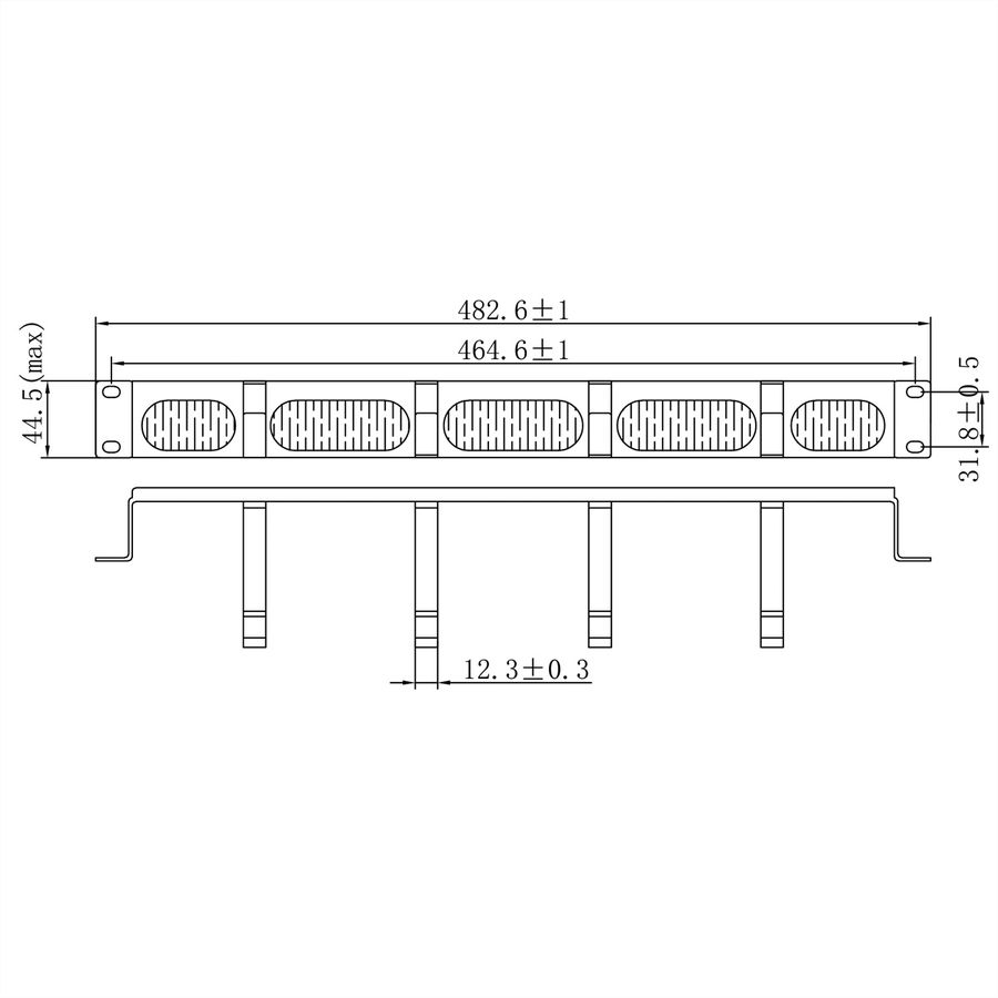 VALUE 19" Cable Management 1U, with 4 Metal Rings (G-Type), with Brush Seal, black