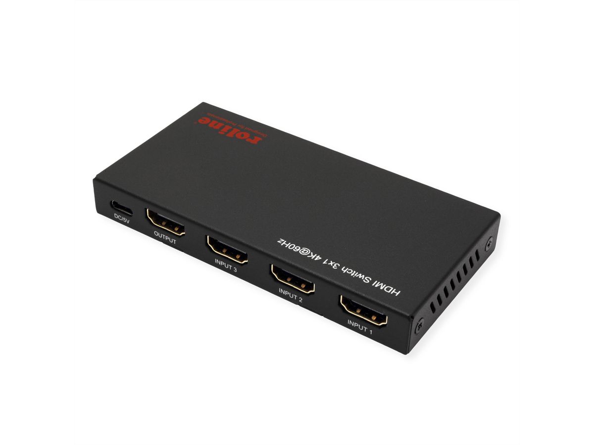ROLINE HDMI Switch, 3x1, 4K60Hz, with Remote Control