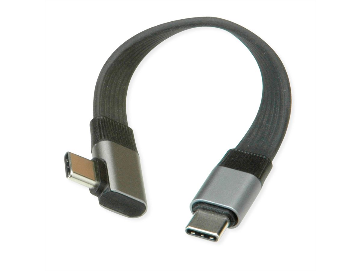 ROLINE Cable USB4 2.0, Flat, Straight-90° Angled, with Emark, C–C, M/M, 8K UHD-2, 80Gbit/s, 240W, black, 0.13 m