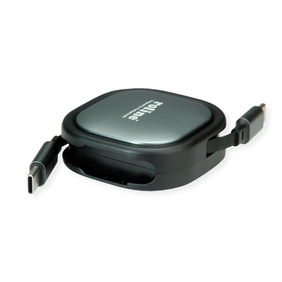ROLINE USB 2.0 Retractable Cable Type C, 60W, C-C, M/M, black, 1.2 m
