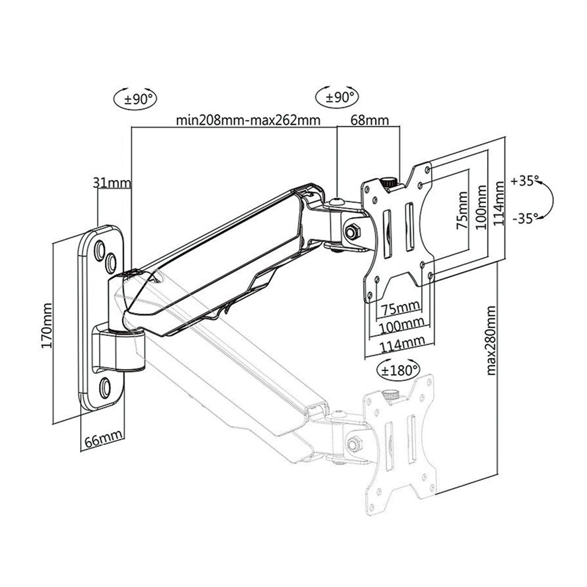 VALUE LCD Monitor Arm, Desk Clamp, 4 Joints, Pivot, black