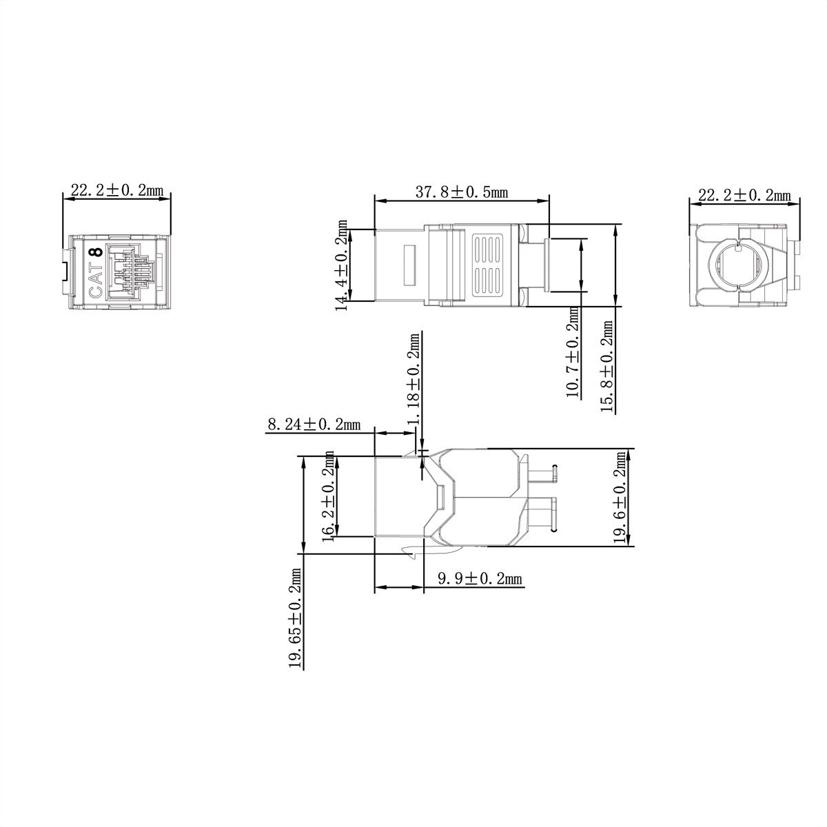 VALUE Keystone Jack, Cat.8 (Class I), RJ-45, STP, Tool-Free, silver