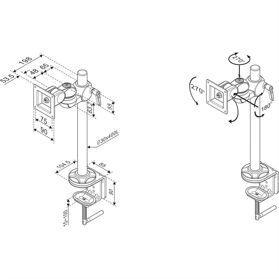 ROLINE Single LCD Monitor Arm, 2 Joints, Desk Clamp
