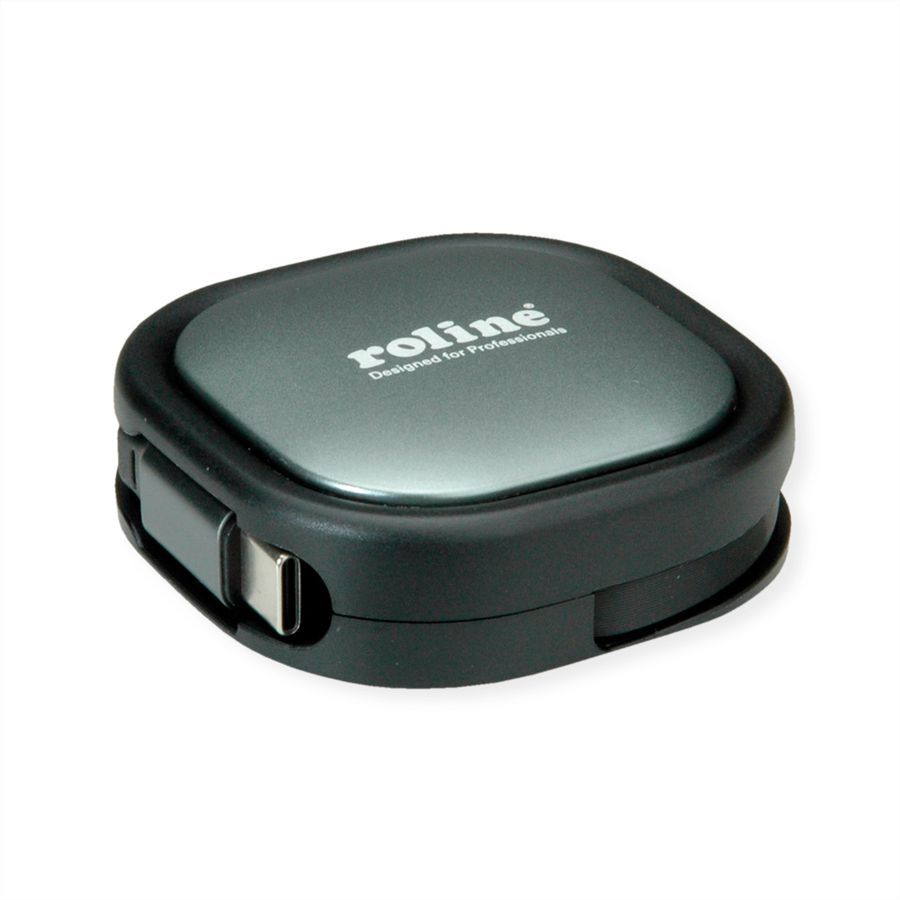 ROLINE USB 2.0 Retractable Cable Type C, 60W, C-C, M/M, black, 1.2 m