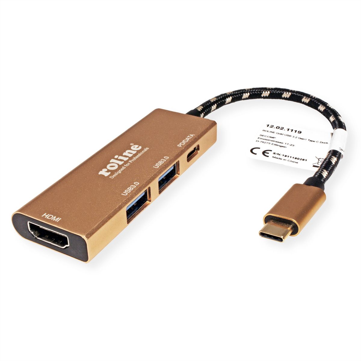 ROLINE GOLD USB-C Docking Station, 4K HDMI, 2x USB 3.2 Gen 1 ports, 1x USB Type C PD (Power Delivery)