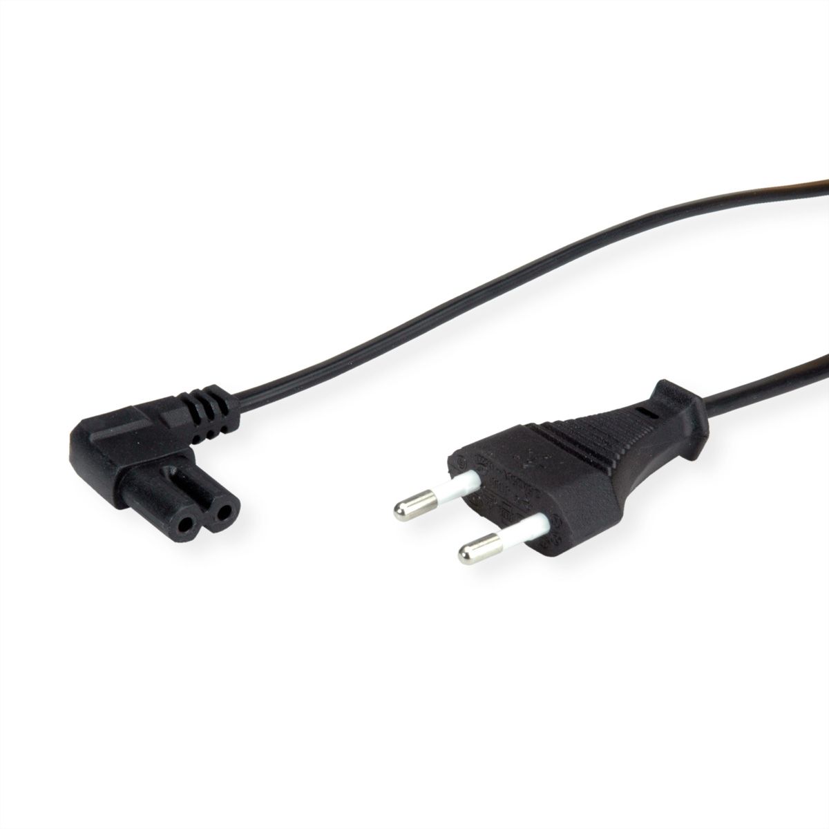 VALUE Euro Power Cable, 2-pin, C/ connector 90° angled, black, 1.8 m