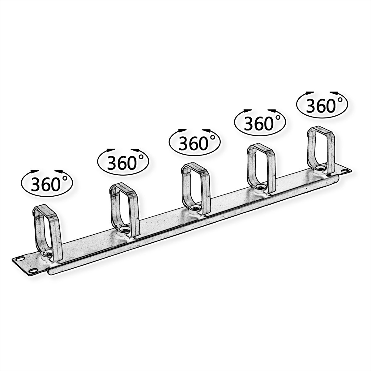 VALUE 19" 1U Cable Management Plate, C-Type, 5 Hooks, black