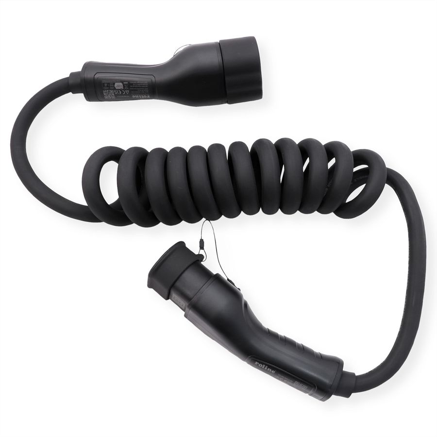 ROLINE EV Charging Cable Assembly Type2, 3-Phase, 480VAC (3P+N+E), 32 A, 22 kW, spiral (max. 1.8m)