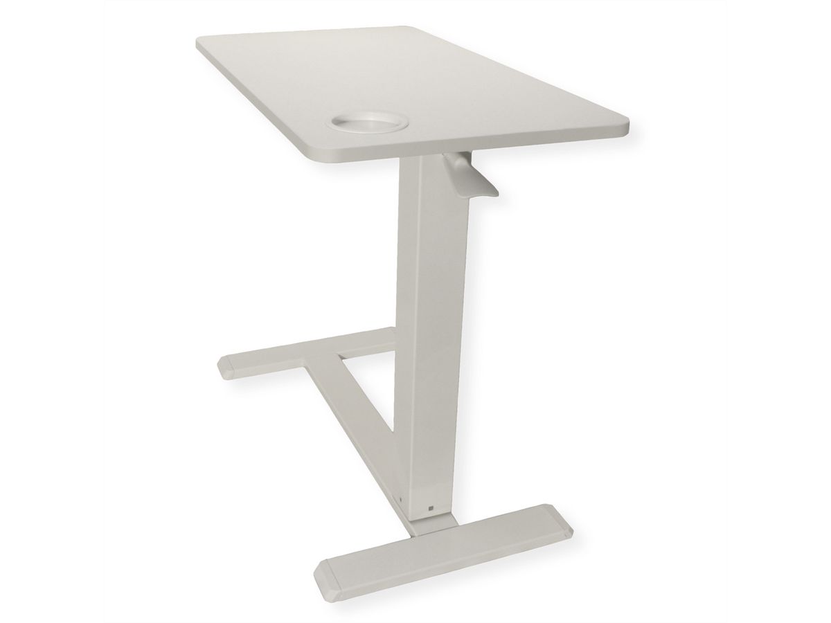ROLINE Gas Spring Side Table / Workstation, height-adjustable, hidden casters, white