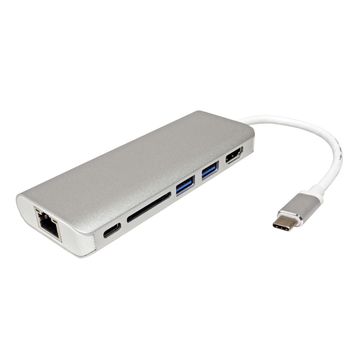 ROLINE USB Type C docking station, 4K HDMI, 2x USB 3.0 / USB 3.2 Gen 1 ports, 1x SD/MicroSD card reader, 1x USB Type C PD (Power Delivery) + Data, 1x Gigabit Ethernet