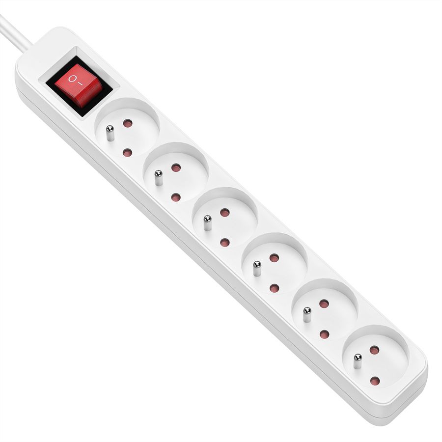 VALUE Power Strip, 6-way for France (UTE), with Switch, white, 3 m