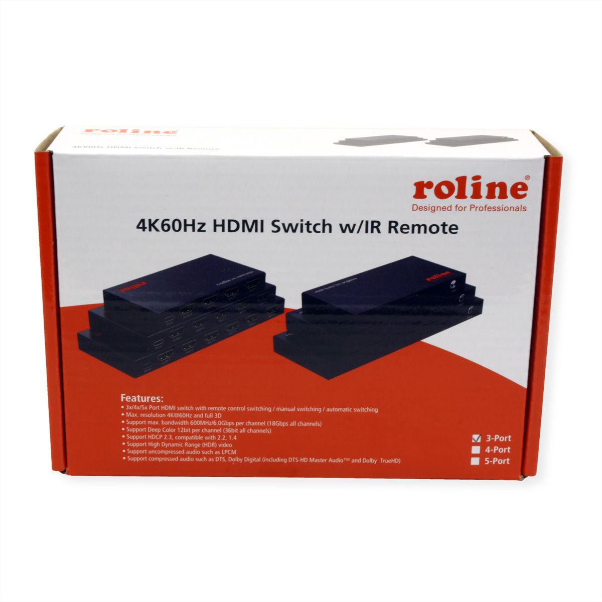 ROLINE HDMI Switch, 3x1, 4K60Hz, with Remote Control