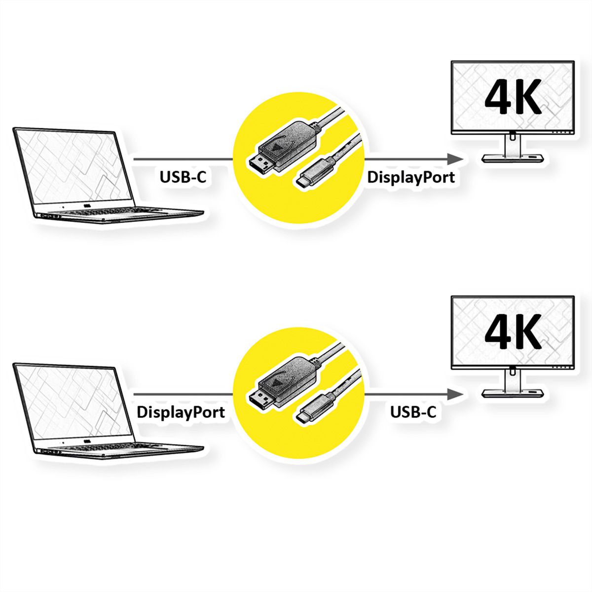 ROLINE Type C - DisplayPort Cable, M/M, bidirectional, 2 m