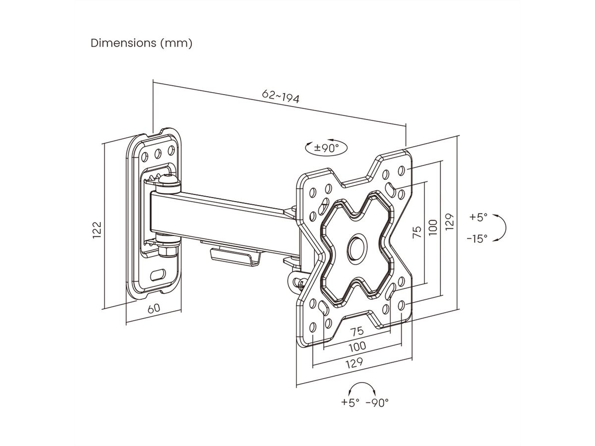 VALUE TV Monitor Arm, Wall Mount, < 81cm, < 20kg, 2 joints