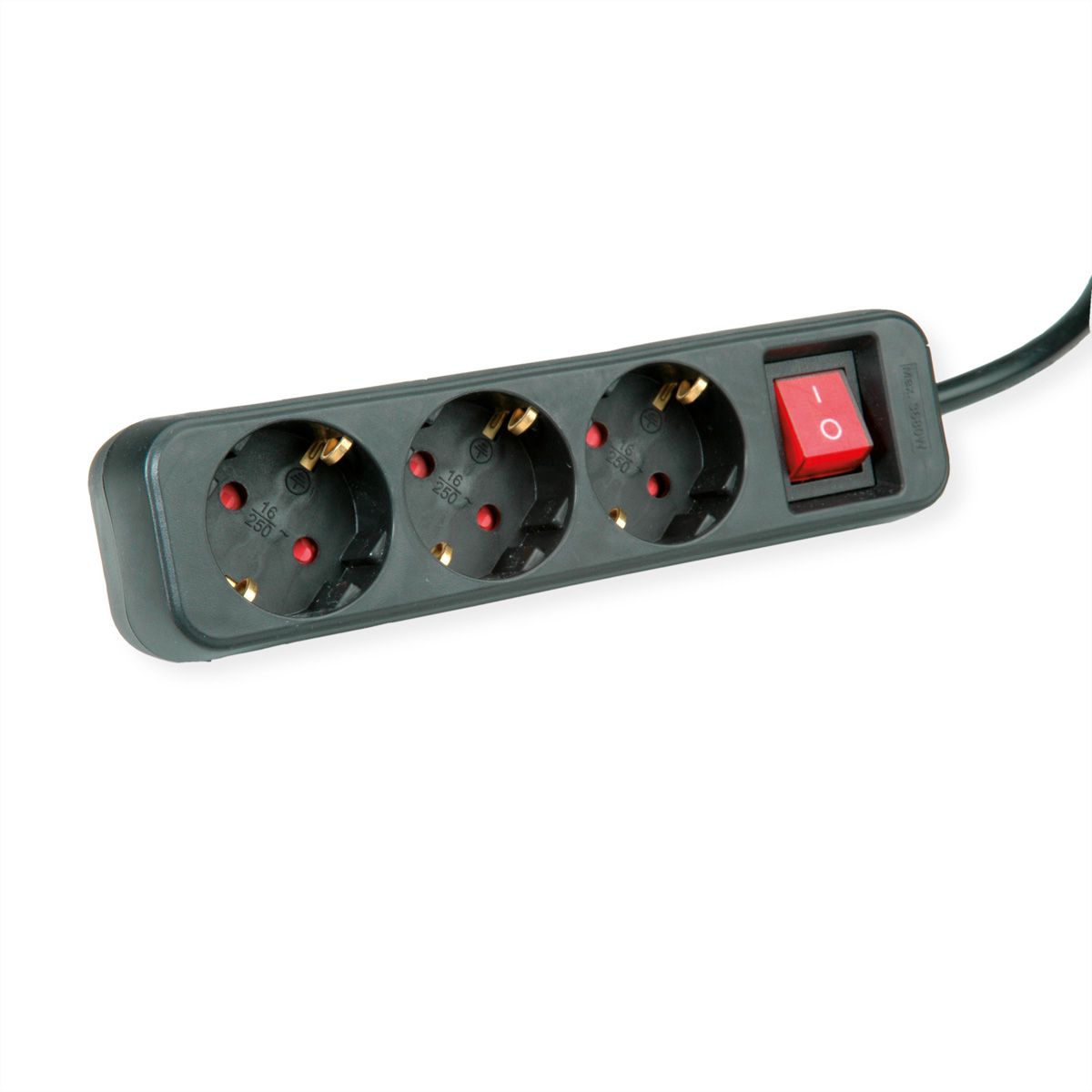 ROLINE Power Strip, 3-way, with Switch, black, 3 m - SECOMP