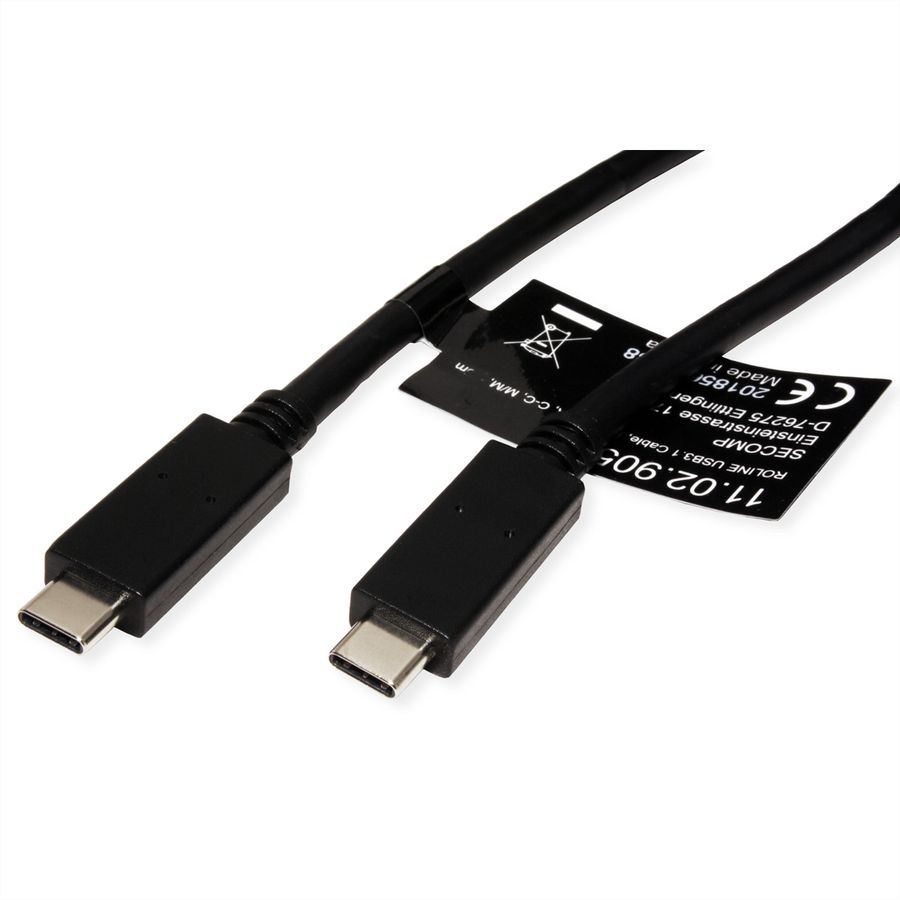 ROLINE USB 3.2 Gen 2 Cable, PD, C-C, M/M, 4K UHD-1, 10Gbit/s, Emark, 100W, black, 2 m