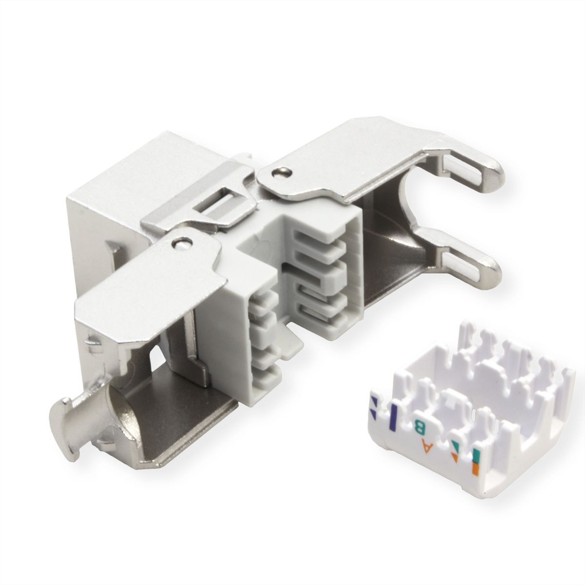 ROLINE Cat.6A (Class EA) Keystone, RJ-45, STP, with shutter, tool-free, silver