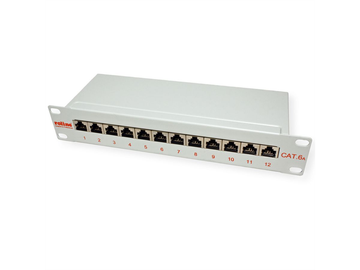 ROLINE Cat.6A (Class EA) 10-inch Patch Panel, 12 Ports, STP, grey