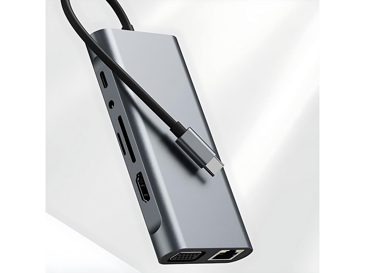 VALUE Dockingstation Type C, 1x HDMI 4K30, 1x VGA 1080p, 1x Gigabit Ethernet, 3x USB 3.2 Gen1 (A), 1x USB 2.0 (C), 1x SD/TF, 1x Audio, 1x Type C PD (Power Delivery)