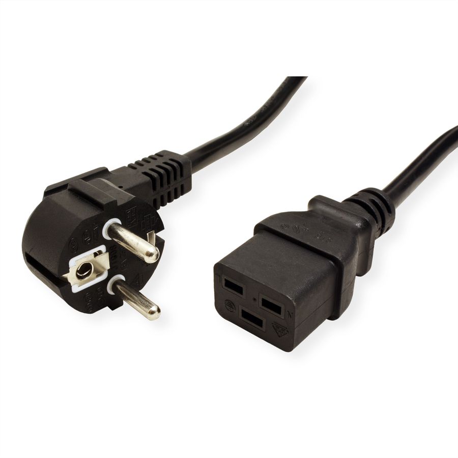 VALUE Power Cord 3P German Type, IEC320 - C19 16A, black, 3 m