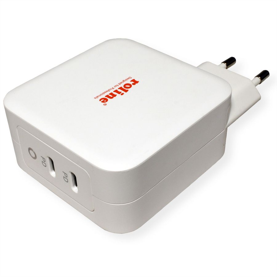 ROLINE USB Wall Charger Euro Plug, 2 Ports, 2x C (PD), 100W, GaN