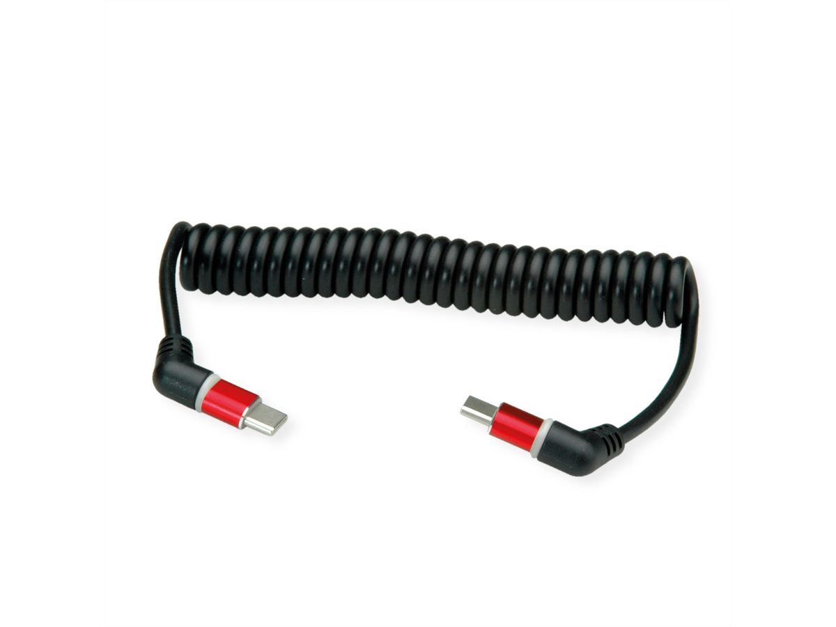 ROLINE 360° Rotation USB 2.0 Cable, C-C, M/M, spiral shaped, 60W, Red Black, 1.5 m