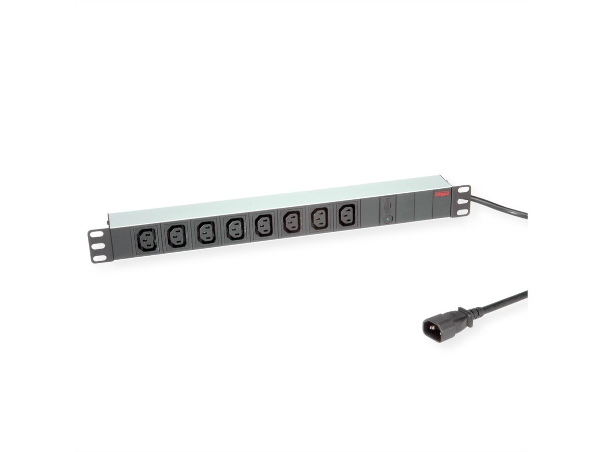 ROLINE 19" PDU for Cabinets 8x IEC320 C13 - C14 M, 10A fused, Aluminium, 2 m