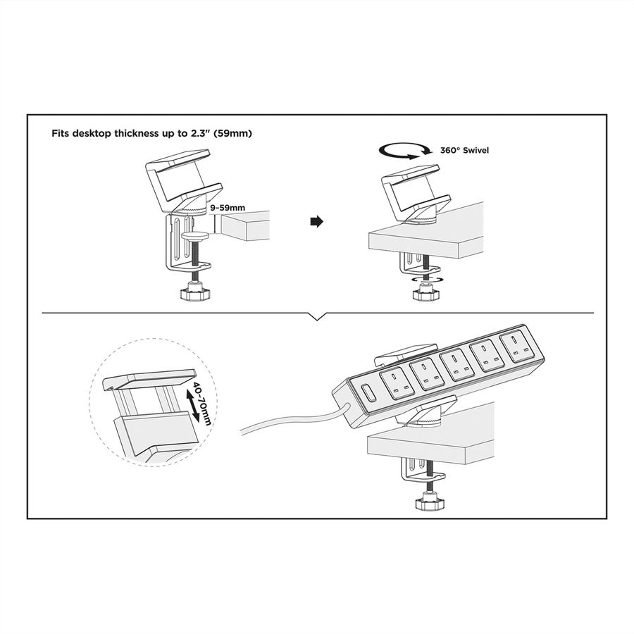 VALUE Clamp-On Power Strip Holder, 360°, white